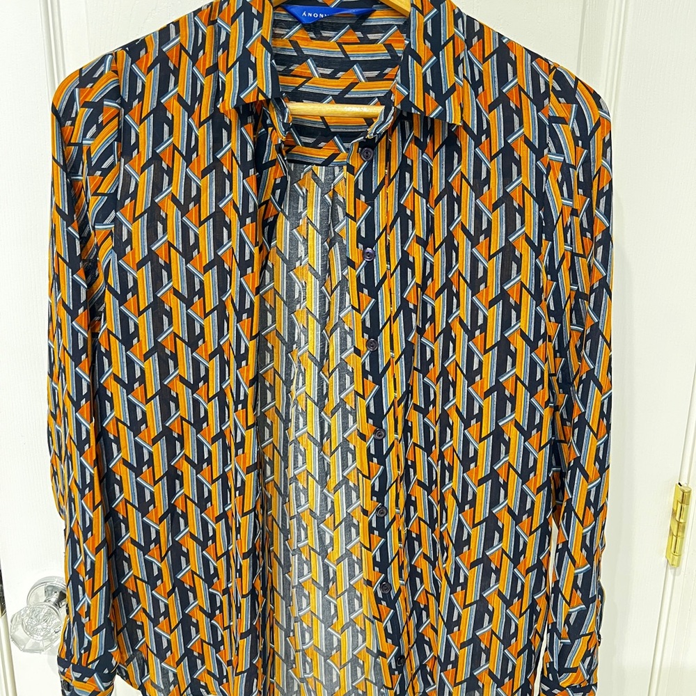 Societe Anonyme Men's Geometric Button Down Shirt in Orange, Yellow, and Black